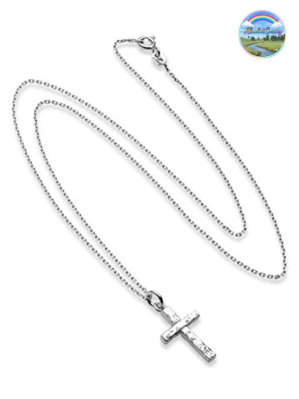 Sterling Silver Italian Hammered Cross Pendant Necklace 18 Inch